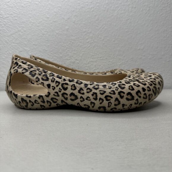 CROCS Leopard Gold Print Women Casual Dress Slip On Comfort Shoes - Picture 1 of 7